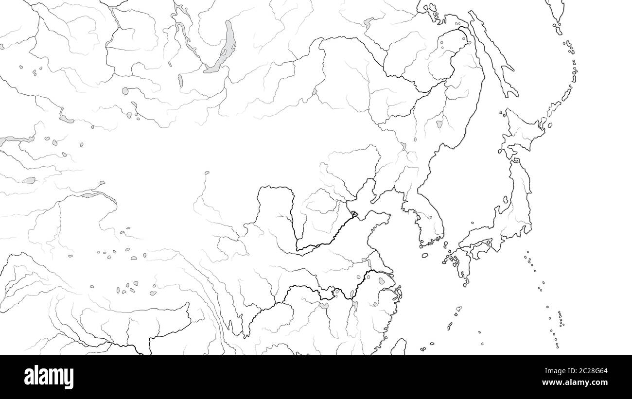 World Map of FAR EAST REGION: Japan, Korea, China, Siberia, Yakutia, Mongolia, Dzungaria. (Geographic chart). Stock Photo