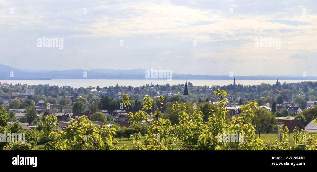 View over Lindau to Lake Constance, landscape, May Stock Photo