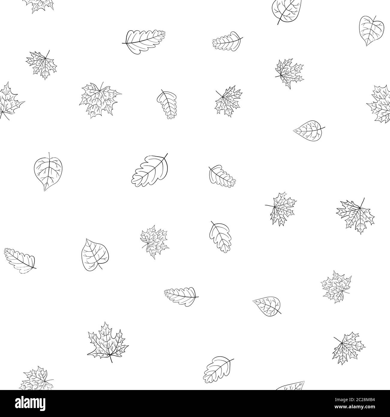 abstract doodle autumn leaves seamless pattern - black and white, for ...