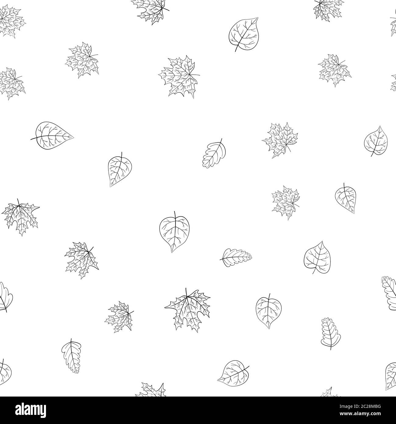 abstract doodle autumn leaves seamless pattern - black and white, for ...
