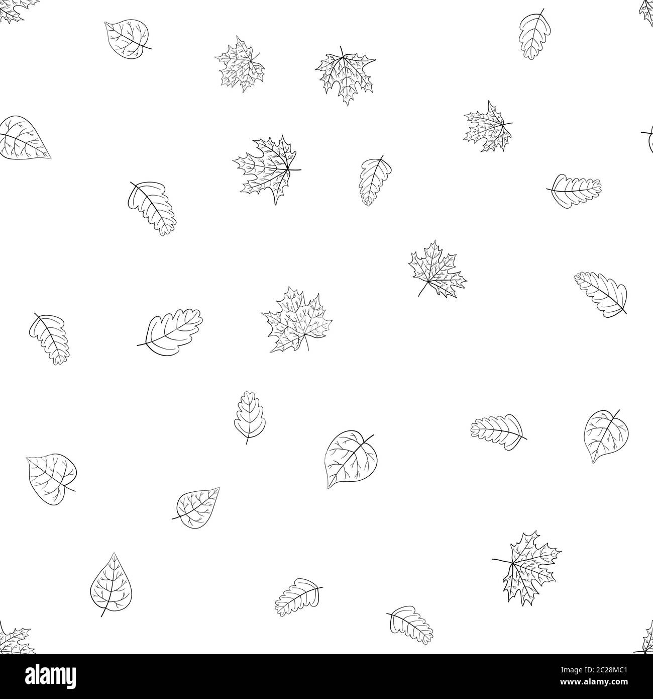 abstract doodle autumn leaves seamless pattern - black and white, for ...