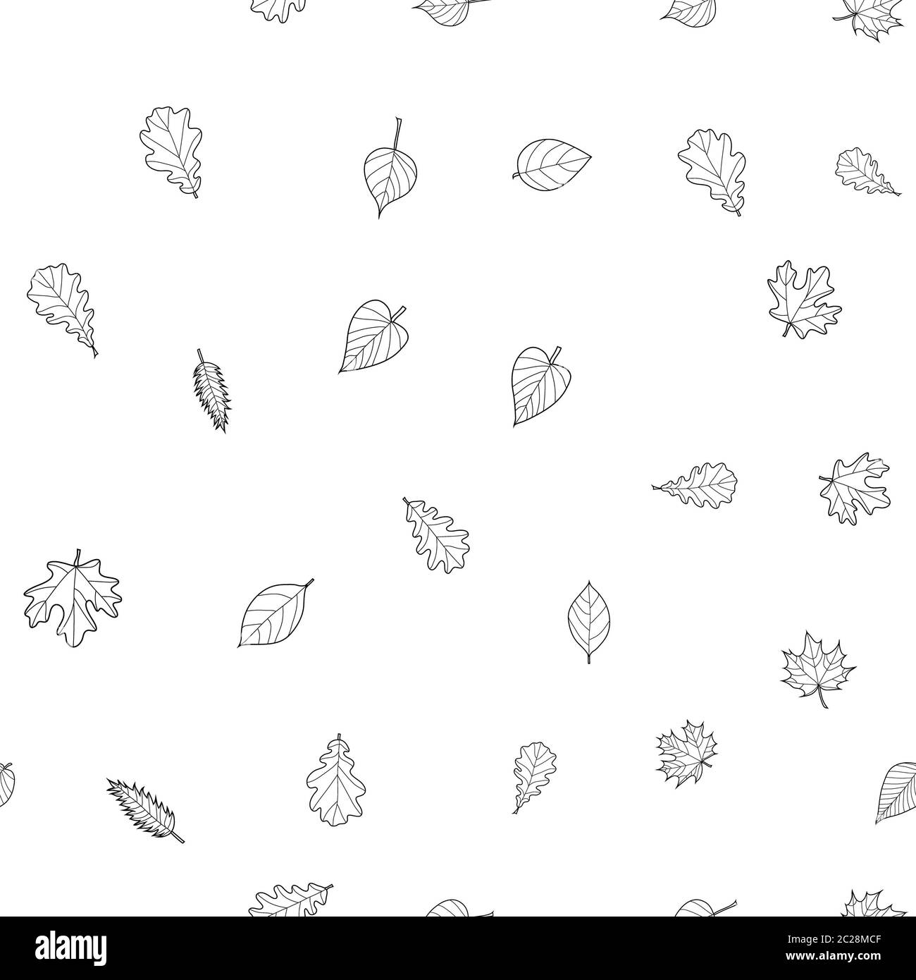 abstract doodle autumn leaves seamless pattern - black and white, for ...