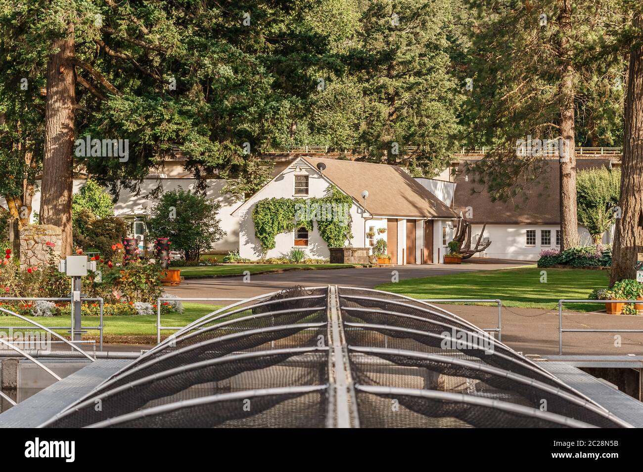 Cascade Locks, Oregon June 26, 2018 View of the buildings of