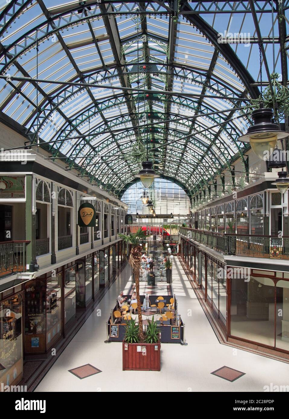 a view along wayfarers arcade a covered victorian shopping street in southport merseyside Stock Photo