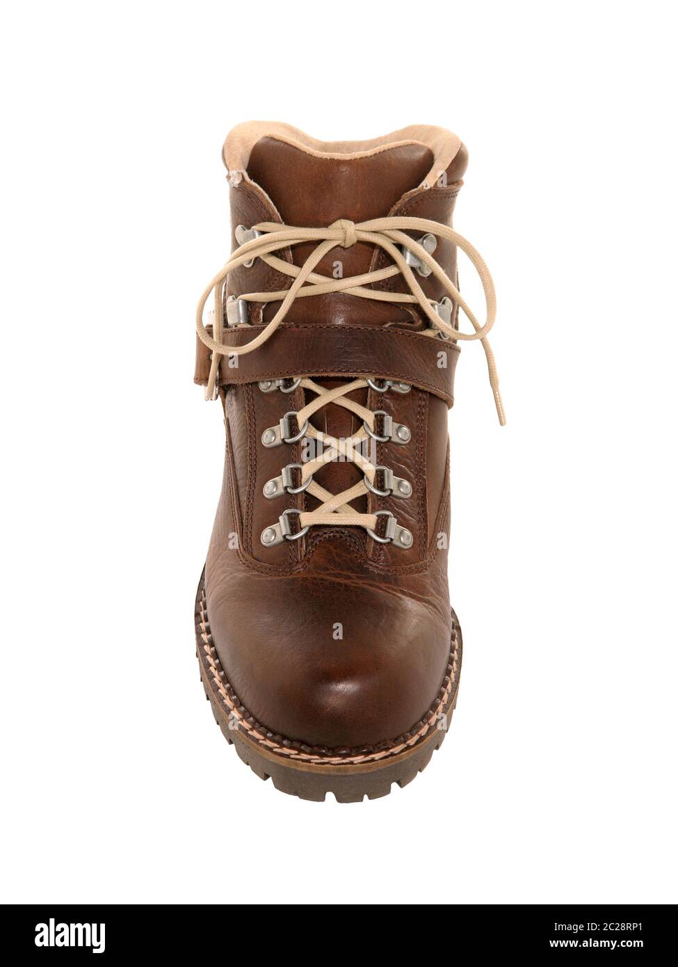 hiking boot brown leather traditional style isolated on white Stock Photo