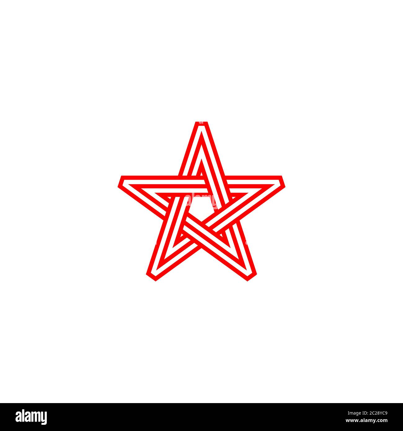 Red five-pointed line impossible star on white background Stock Vector