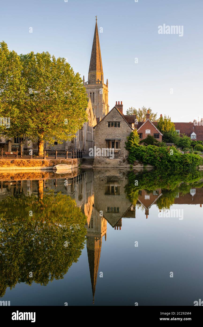 St Helens Church and Wharf at sunrise. Abingdon on Thames, Oxfordshire, England Stock Photo