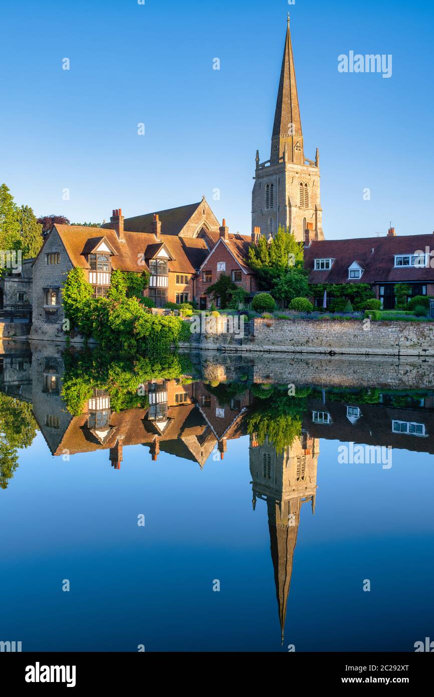 St Helens Church and Wharf at sunrise. Abingdon on Thames, Oxfordshire, England Stock Photo