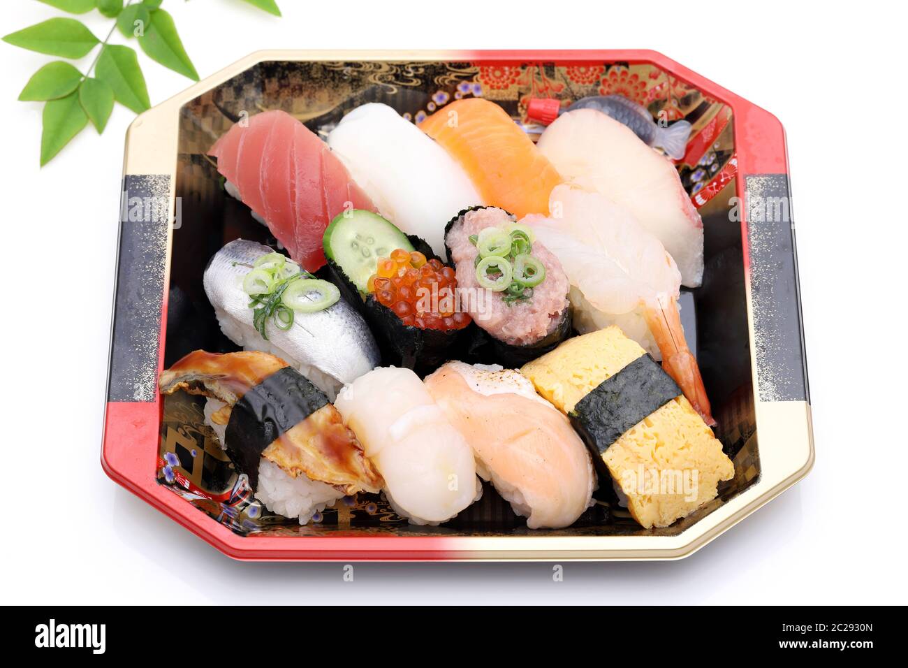 Japanese sushi bento, lunch pack on white background Stock Photo