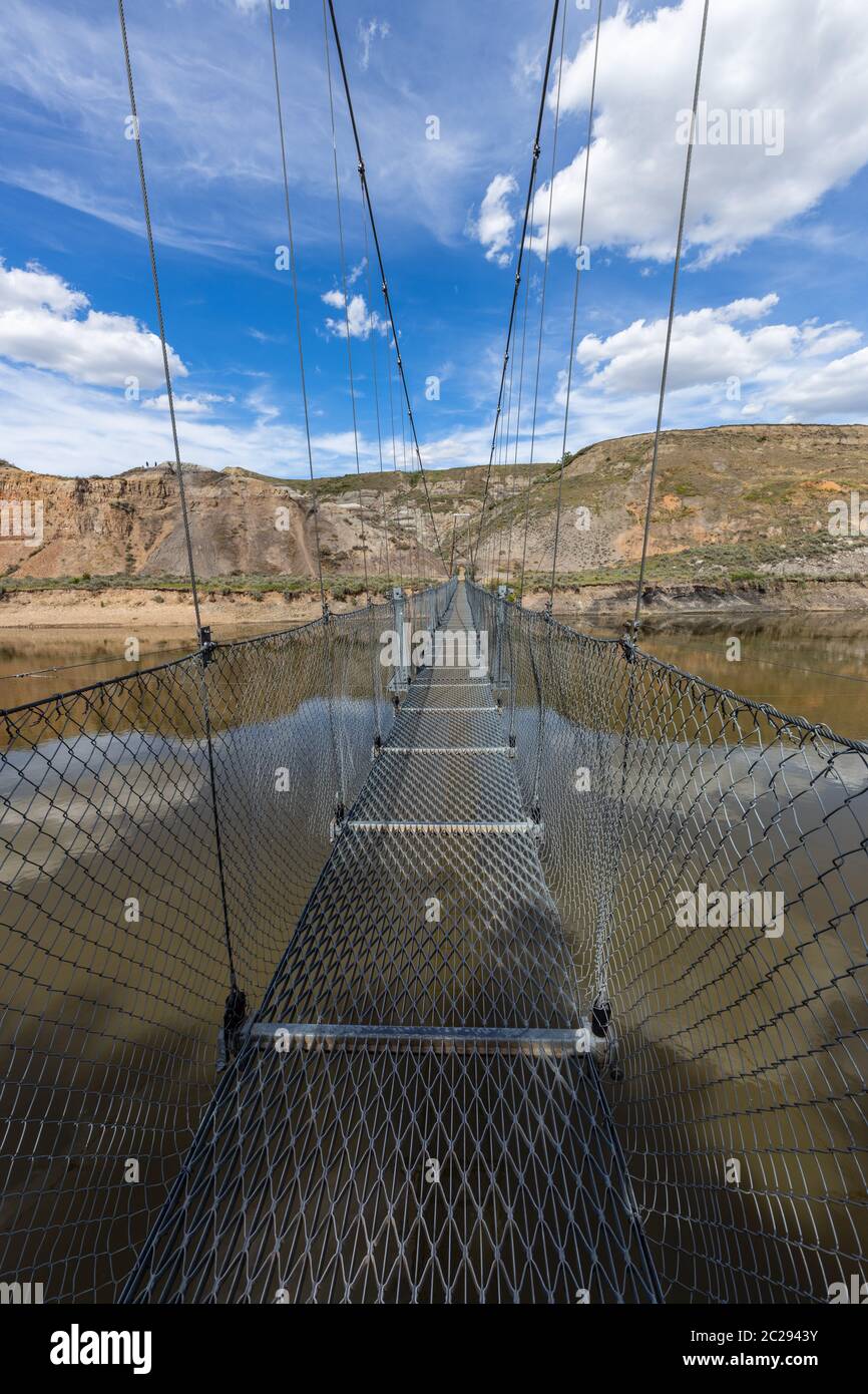 The Suspension Bridge at Drumheller in Alberta Canada Stock Photo Alamy