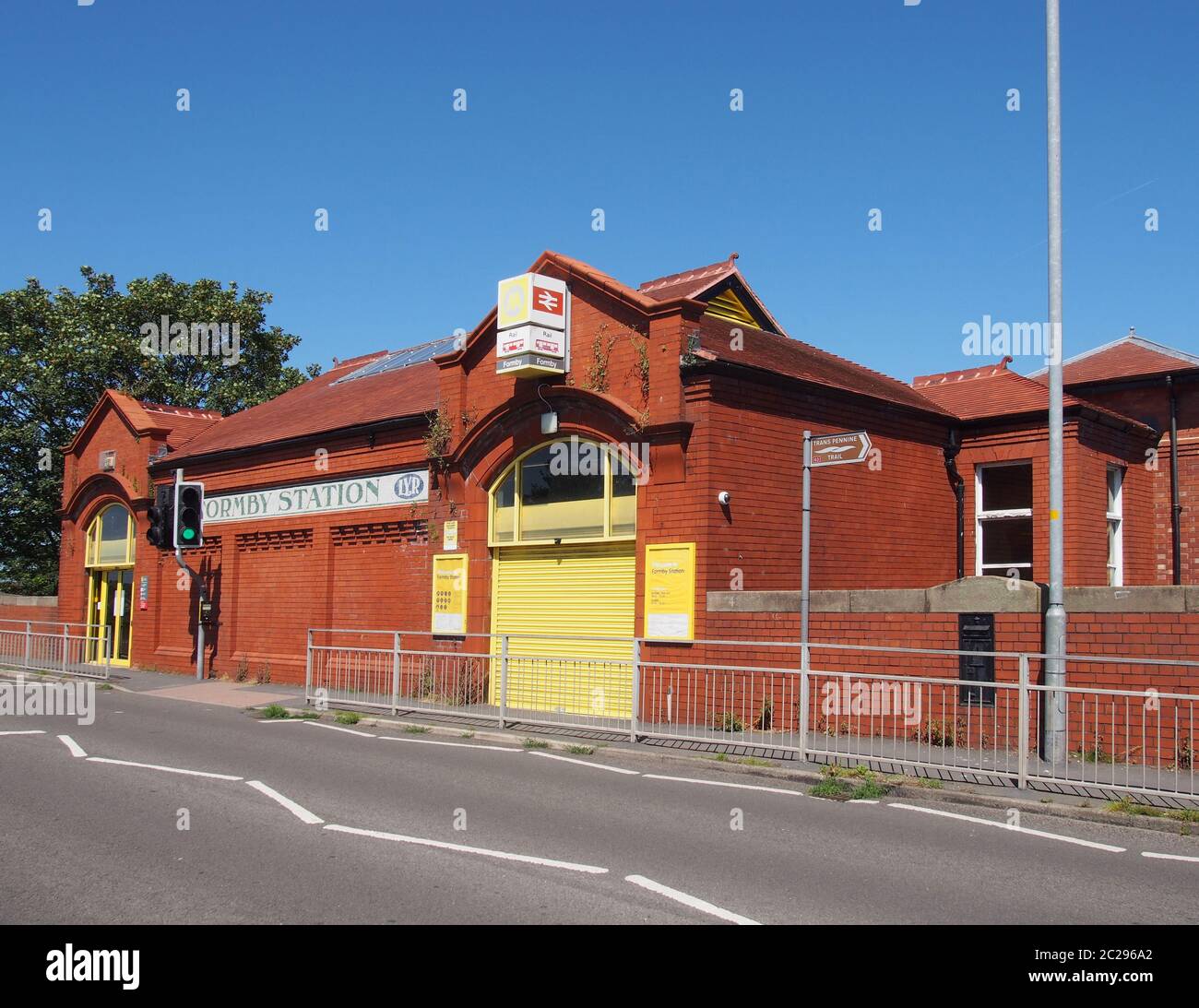 a view of the front formby train station from the main road Stock Photo
