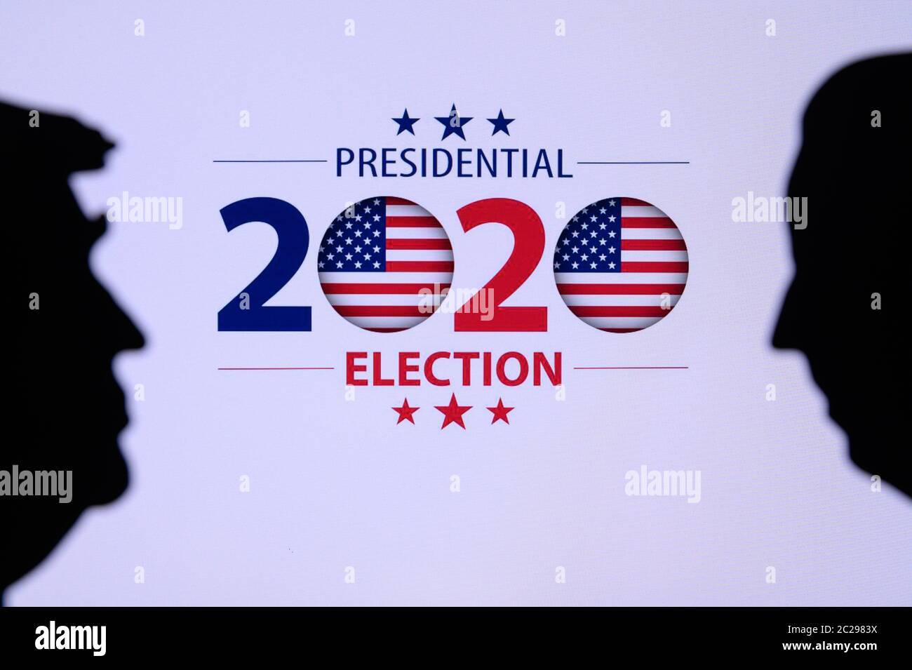 NEW YORK, USA, JUN 17, 2020: Silhouette of republican candidate Donald Trump and democratic candidate Joe Biden. 2020 United States presidential elect Stock Photo