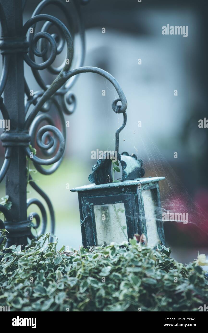 Candle / lantern at the cemetery, funeral, sorrow Stock Photo Alamy