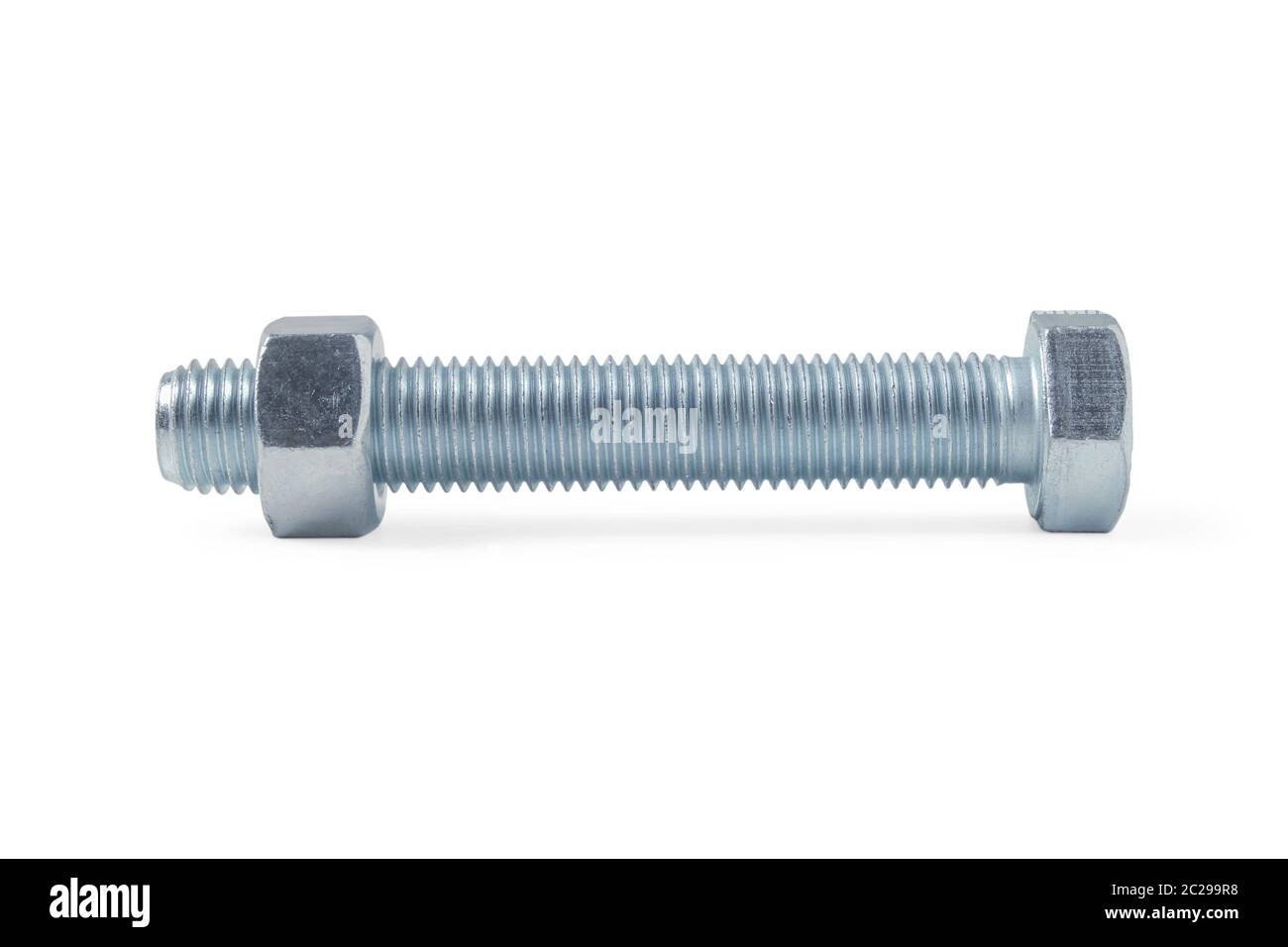 Bolt with nut close-up isolated on a white background Stock Photo