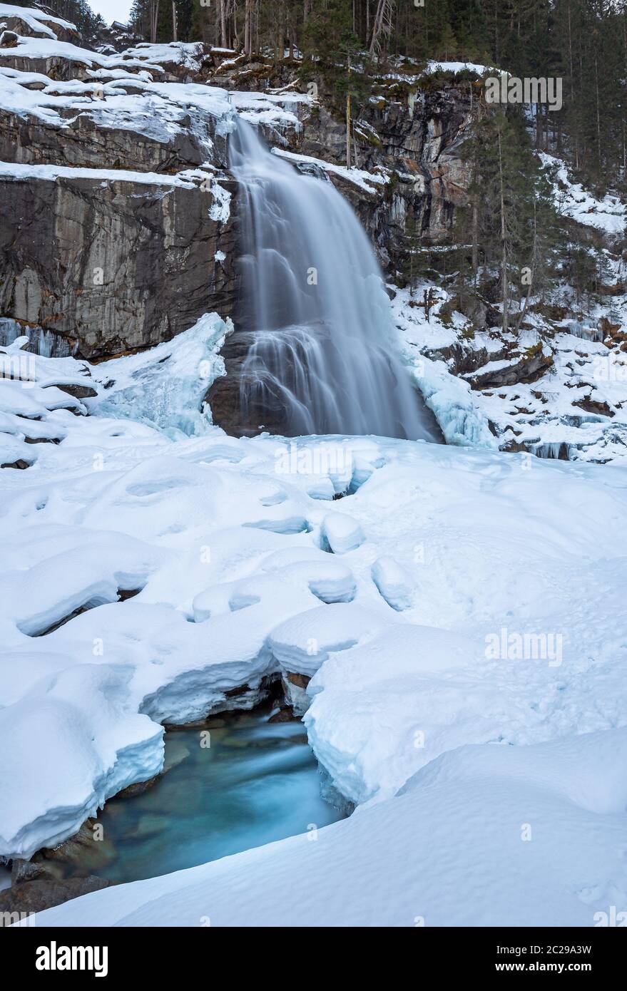 Krimml waterfall in Pinzgau, Austria in winter Stock Photo