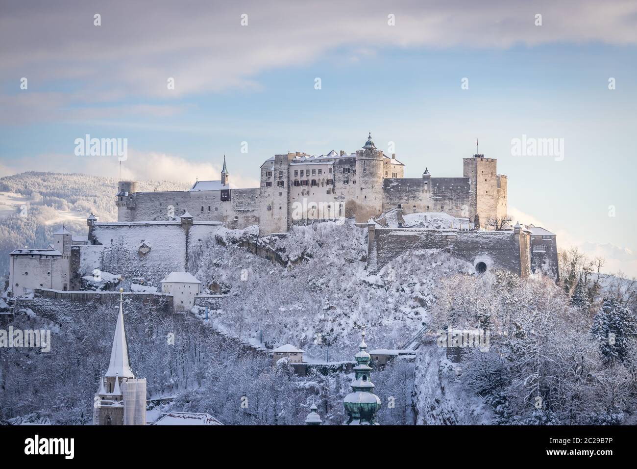 Fortress Hohensalzburg in the Winter, snowy Stock Photo Alamy