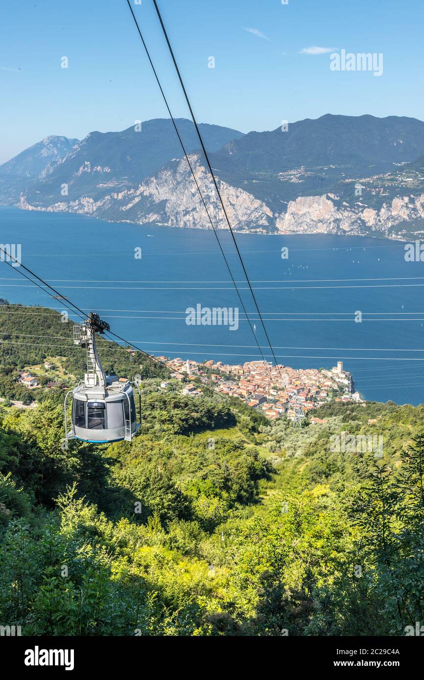 Cable car on a beautiful summer day, landscape monte baldo, lago di garda Stock Photo