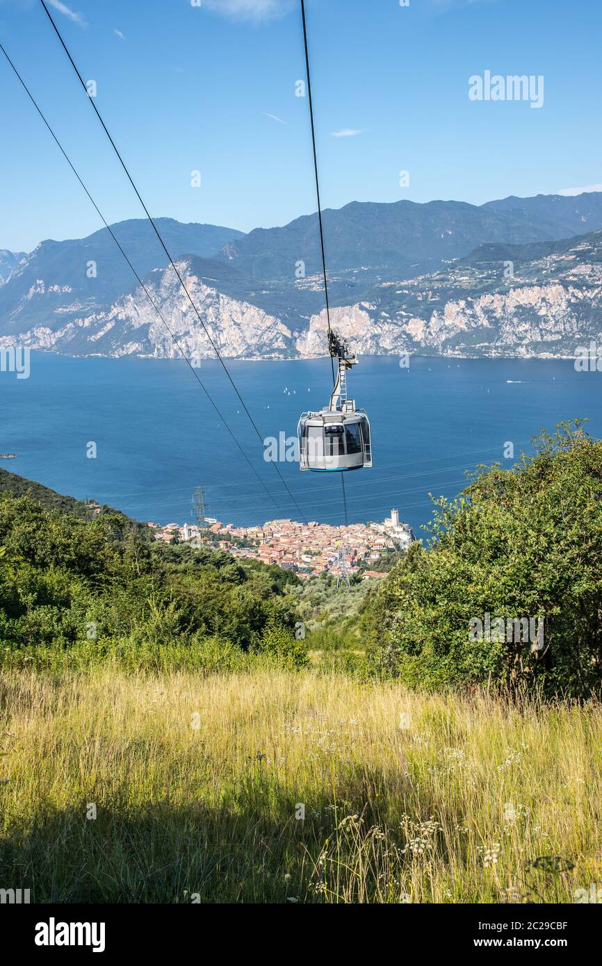 Cable car on a beautiful summer day, landscape monte baldo, lago di garda Stock Photo