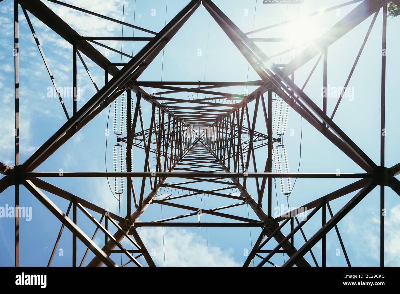 High voltage pylon, smart grid, upward Stock Photo