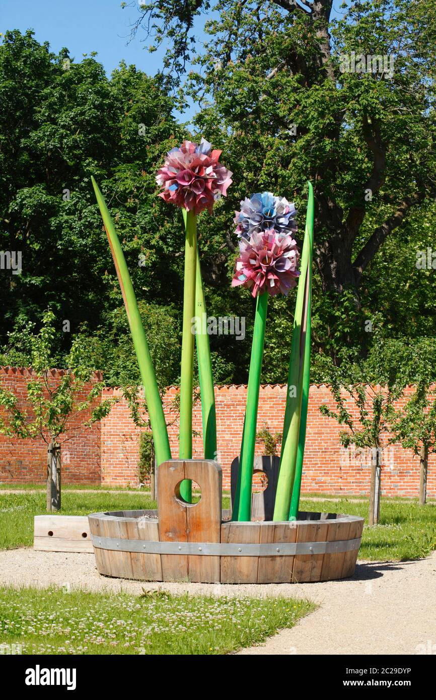 Large flower pot in the kitchen garden, Schloßgarten, Eutin, Schleswig-Holstein, Germany, Europe Stock Photo