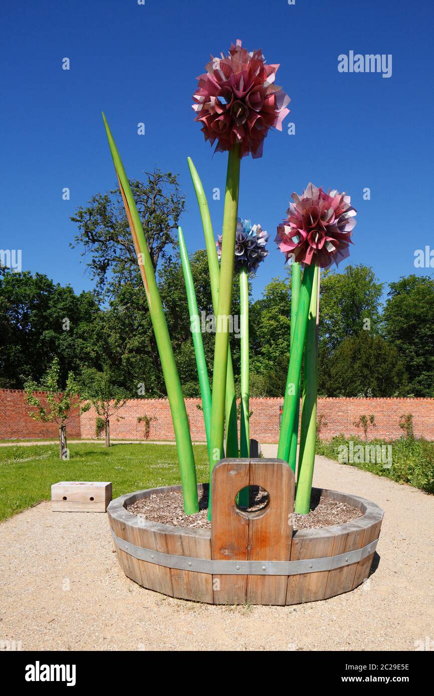 Large flower pot in the kitchen garden, Schloßgarten, Eutin, Schleswig-Holstein, Germany, Europe Stock Photo