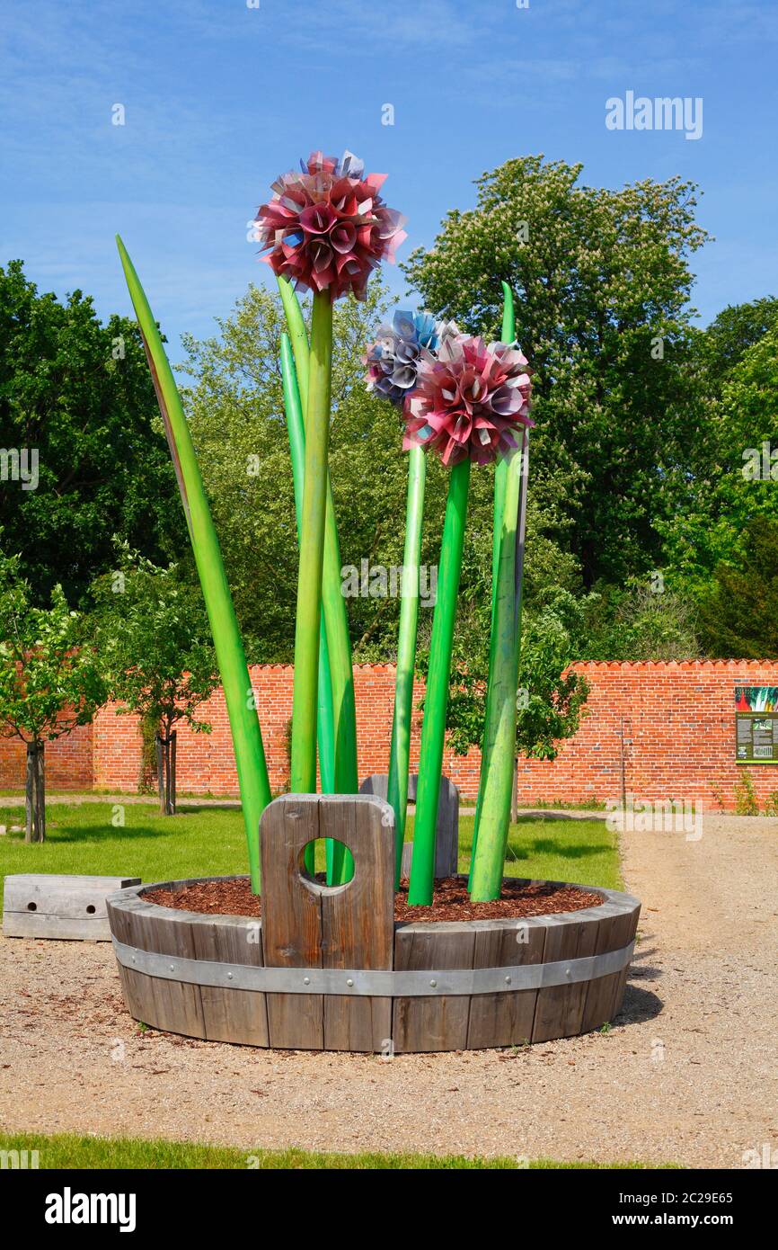 Large flower pot in the kitchen garden, Schloßgarten, Eutin, Schleswig-Holstein, Germany, Europe Stock Photo