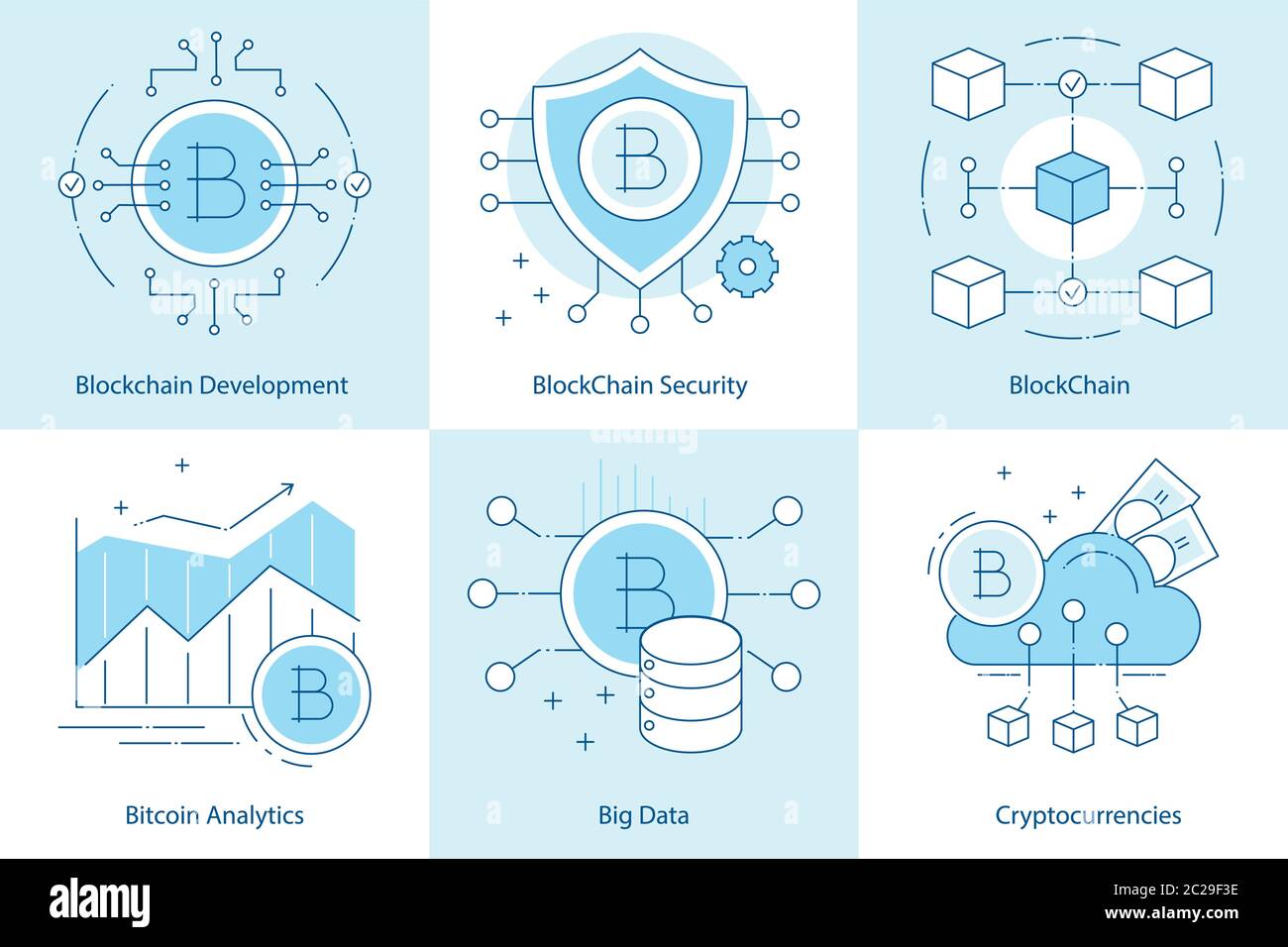 Cryptocurrency and Blockchain development concept. Online payments, bitcoin technologies.  Stock Vector