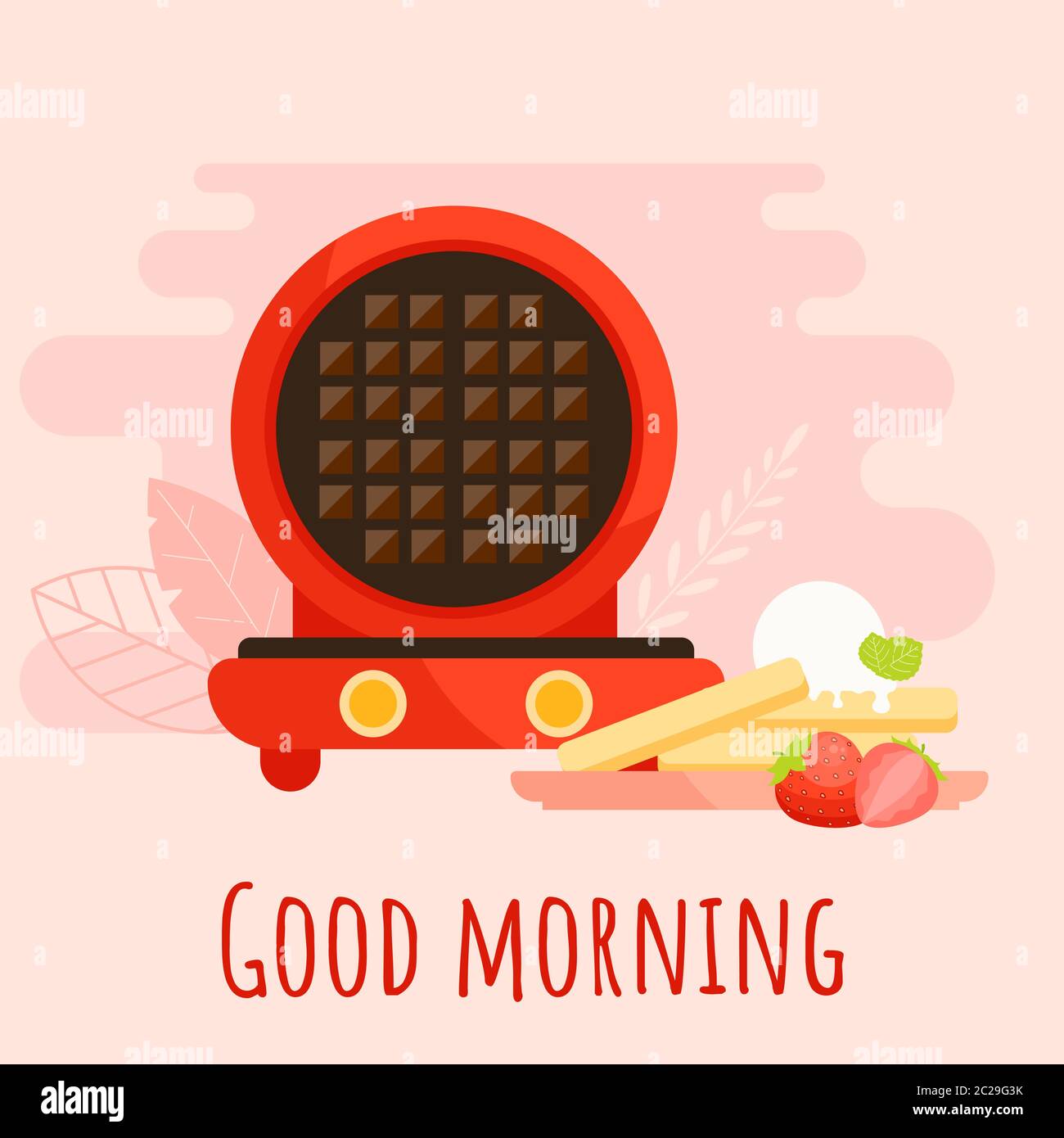 Flat Belgian waffleiron concept. A round waffle maker illustration