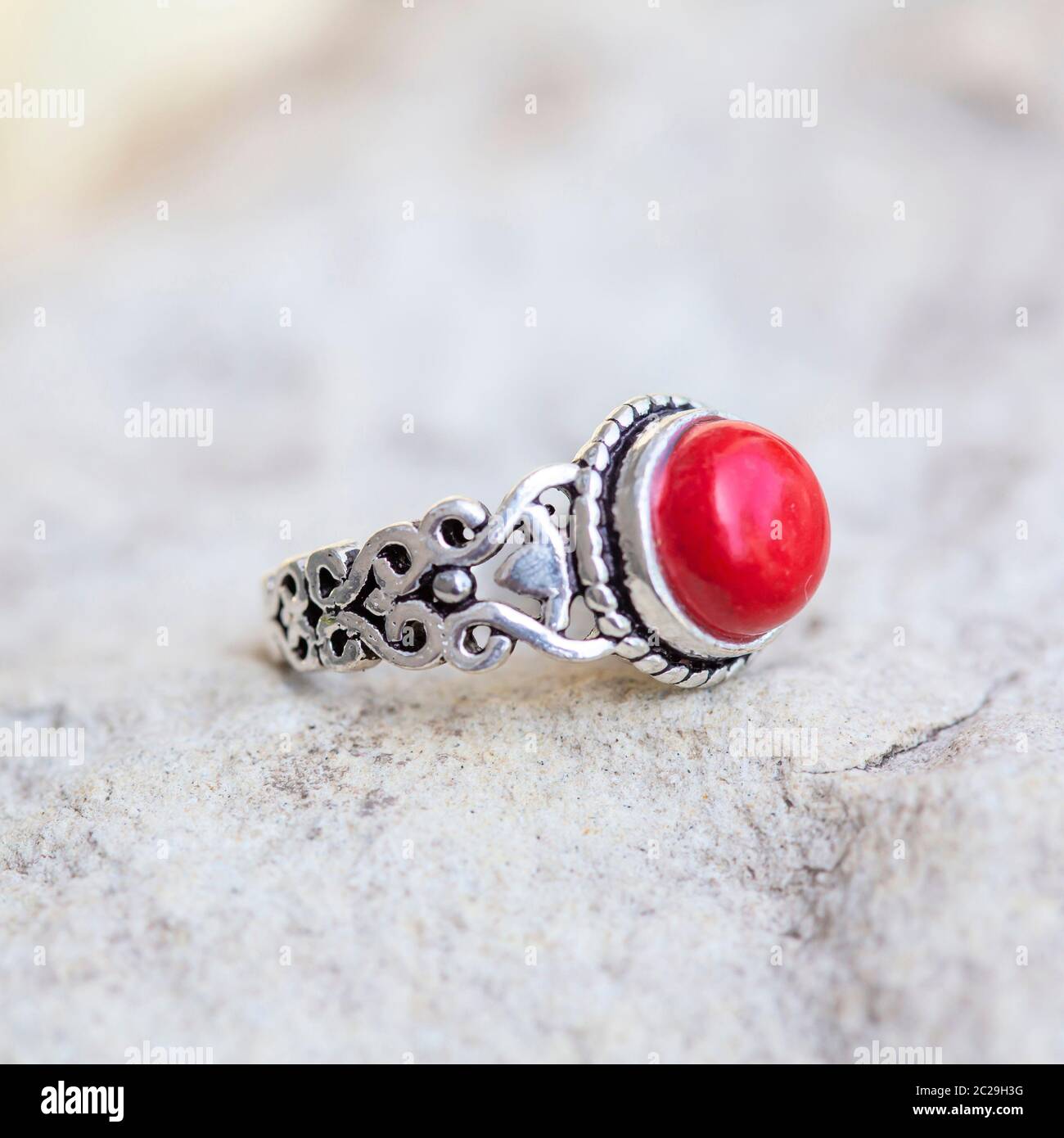 Pavalam stone silver ring deals
