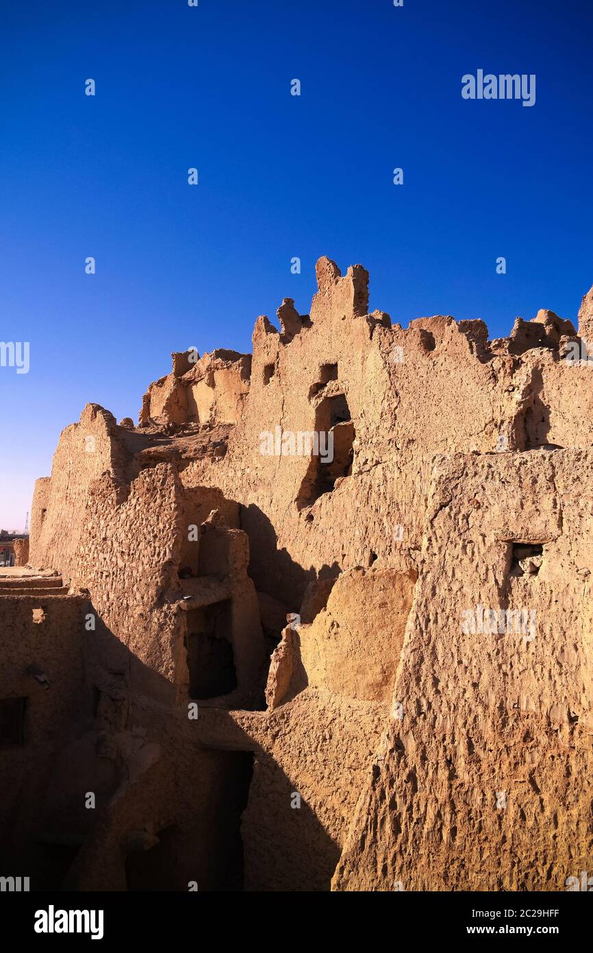 Panorama of old city Shali and mountain Dakrour in Siwa oasis, Egypt Stock Photo