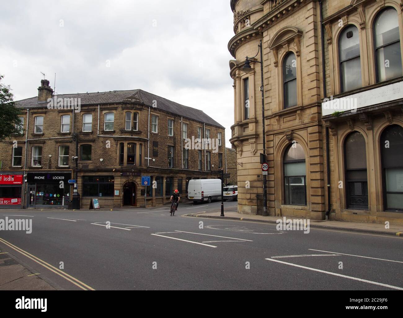 buildings along wharf street the main road running though the centre of sowerby bridge in west
