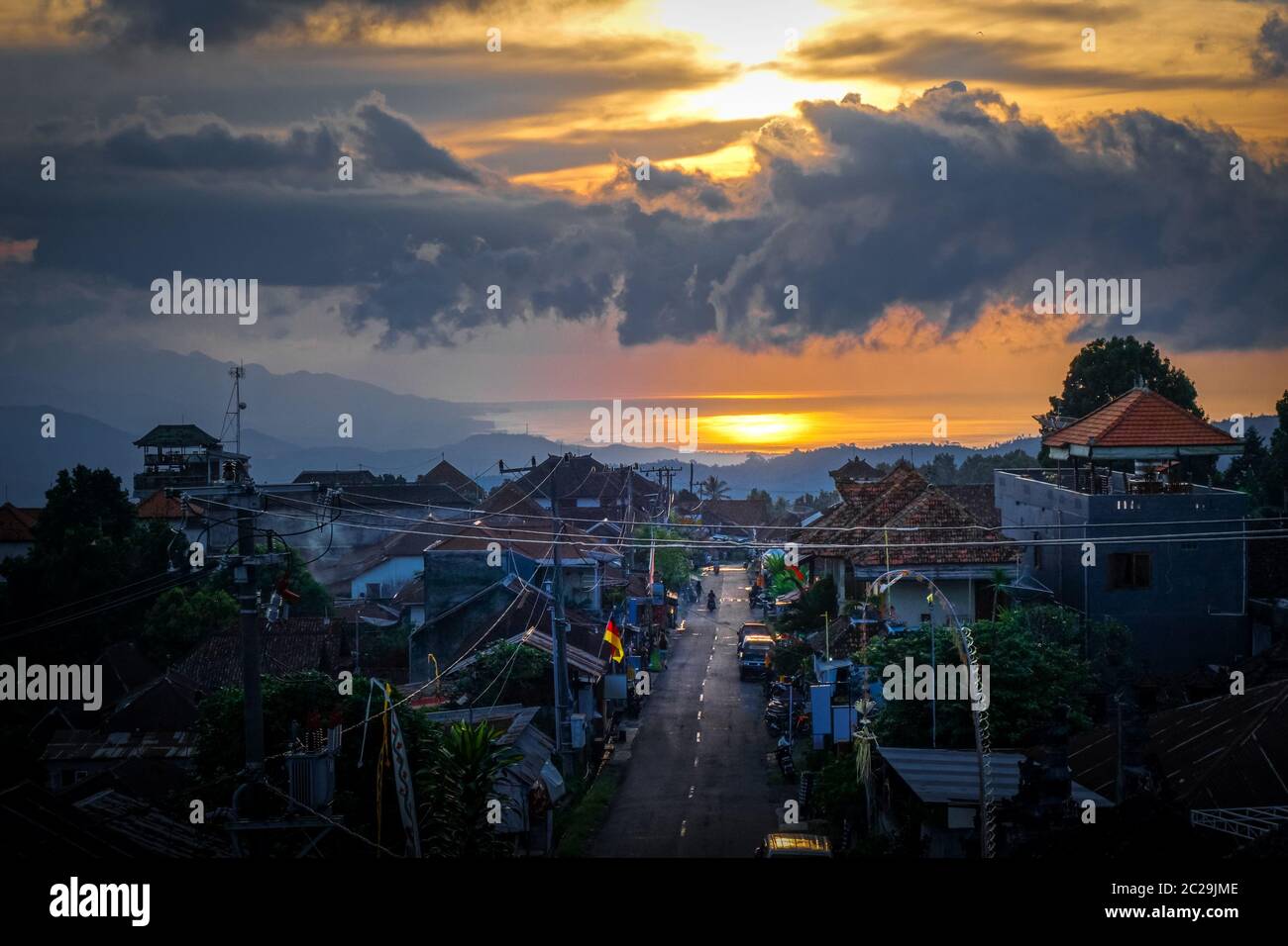 Munduk village and sea at sunset, Bali, Indonesia Stock Photo