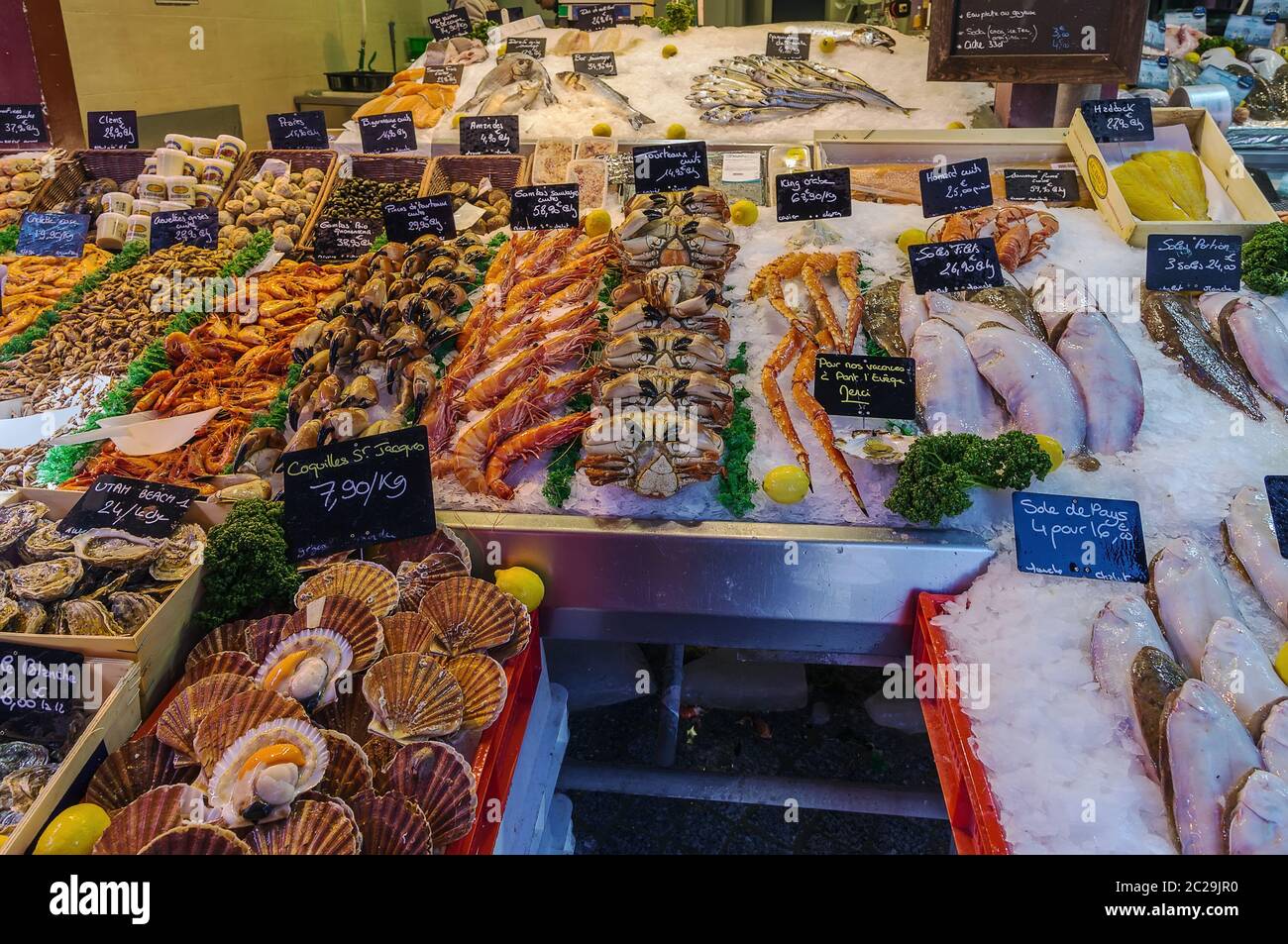 counter with seafood, Trouville-sur-mer, France Stock Photo