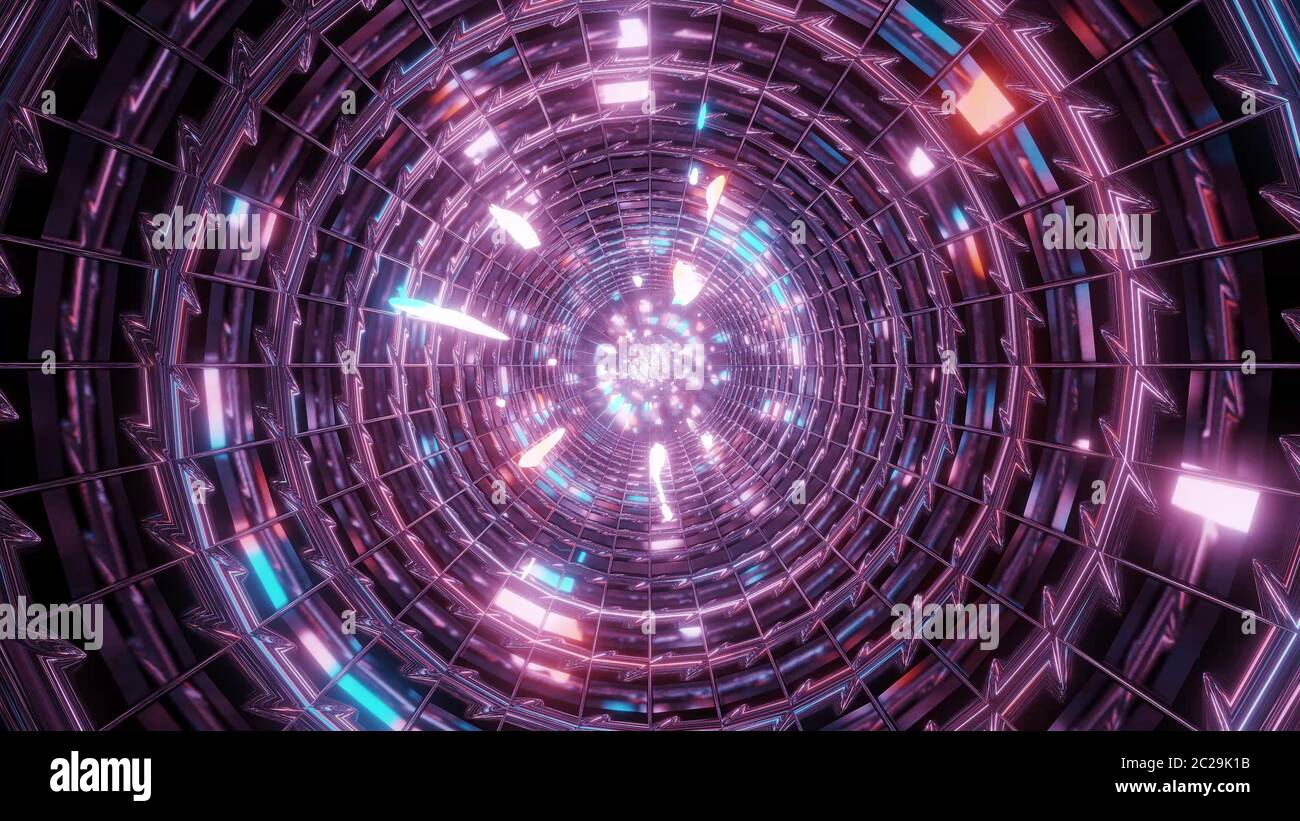 abstract metal tunnel with colorful reflection 3d illustration ...