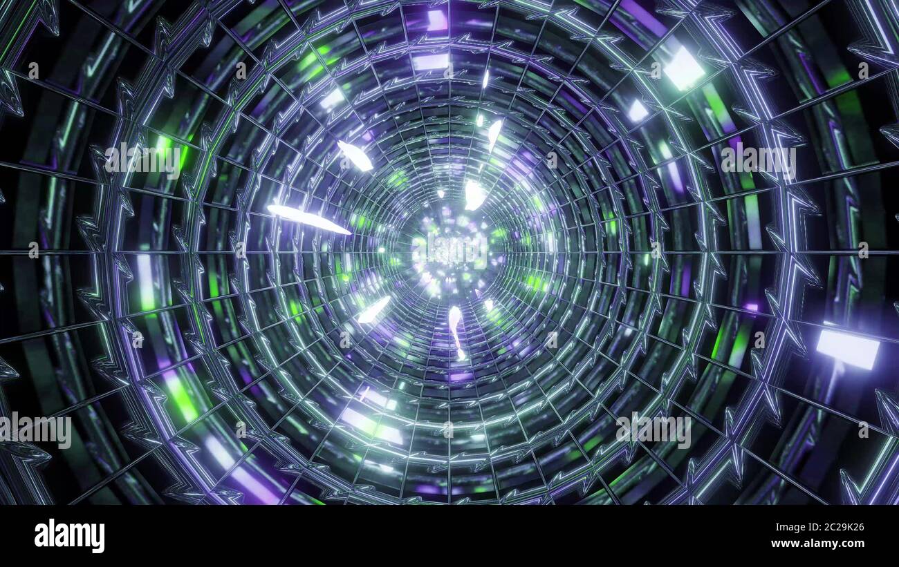 abstract metal tunnel with colorful reflection 3d illustration ...