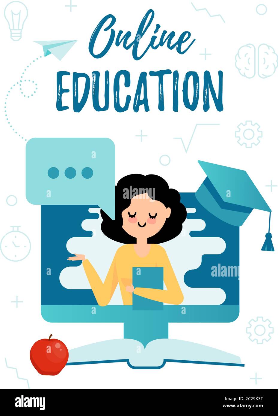 Online Education, Video course, tutorial. Vector flat concept with cute woman Stock Vector