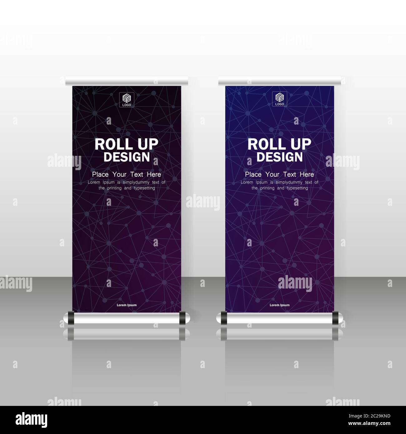 Roll up banner stand template. Abstract triangle line pattern