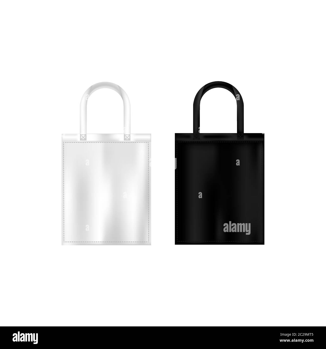 Reusable shopping tote bag mockup. White and black bags with blank copy space. Cloth bag tote. Vector on isolated white background. Eps 10 Stock Vector