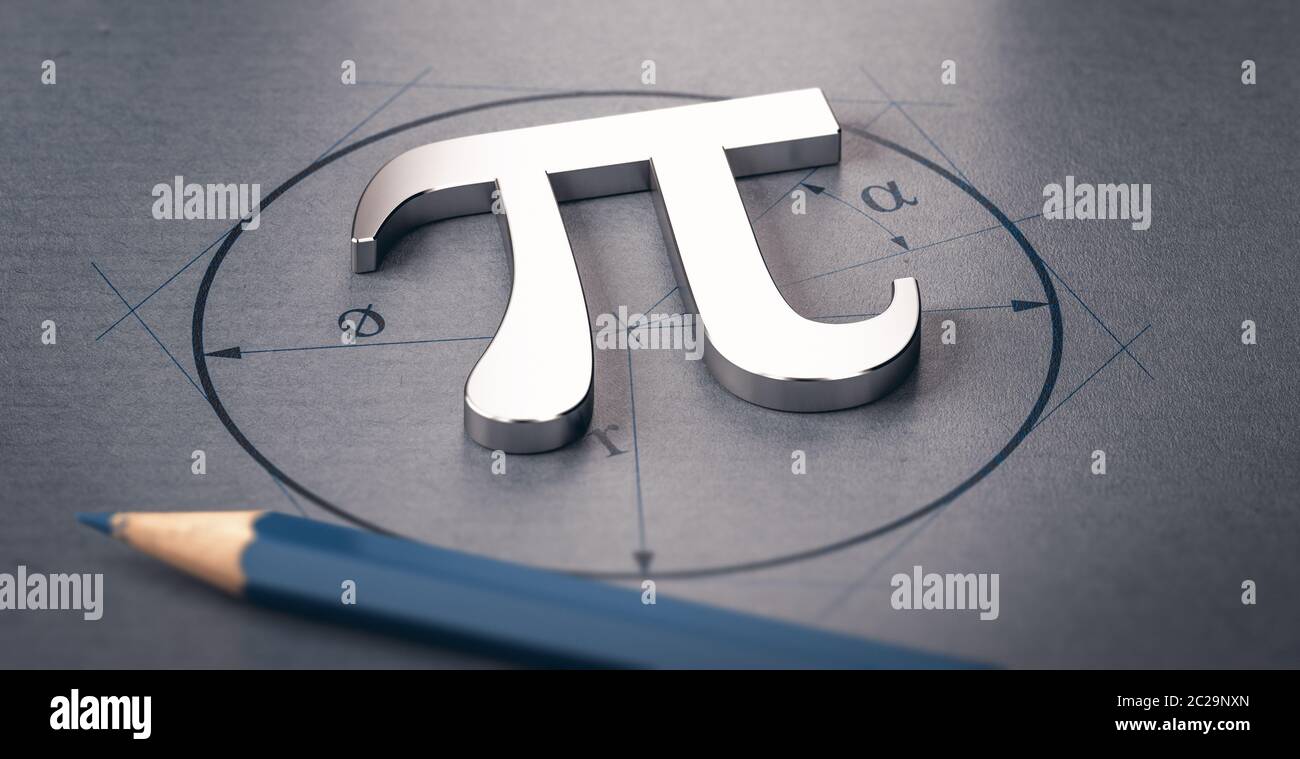 3D illustration of pi letter over a circle drawing. Mathematics concept Stock Photo