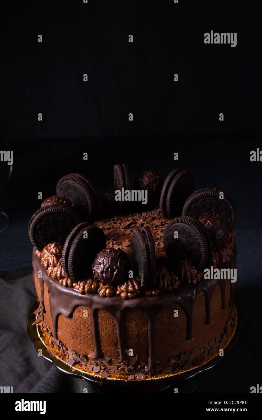 delicious chocolate pie with biscuits Stock Photo