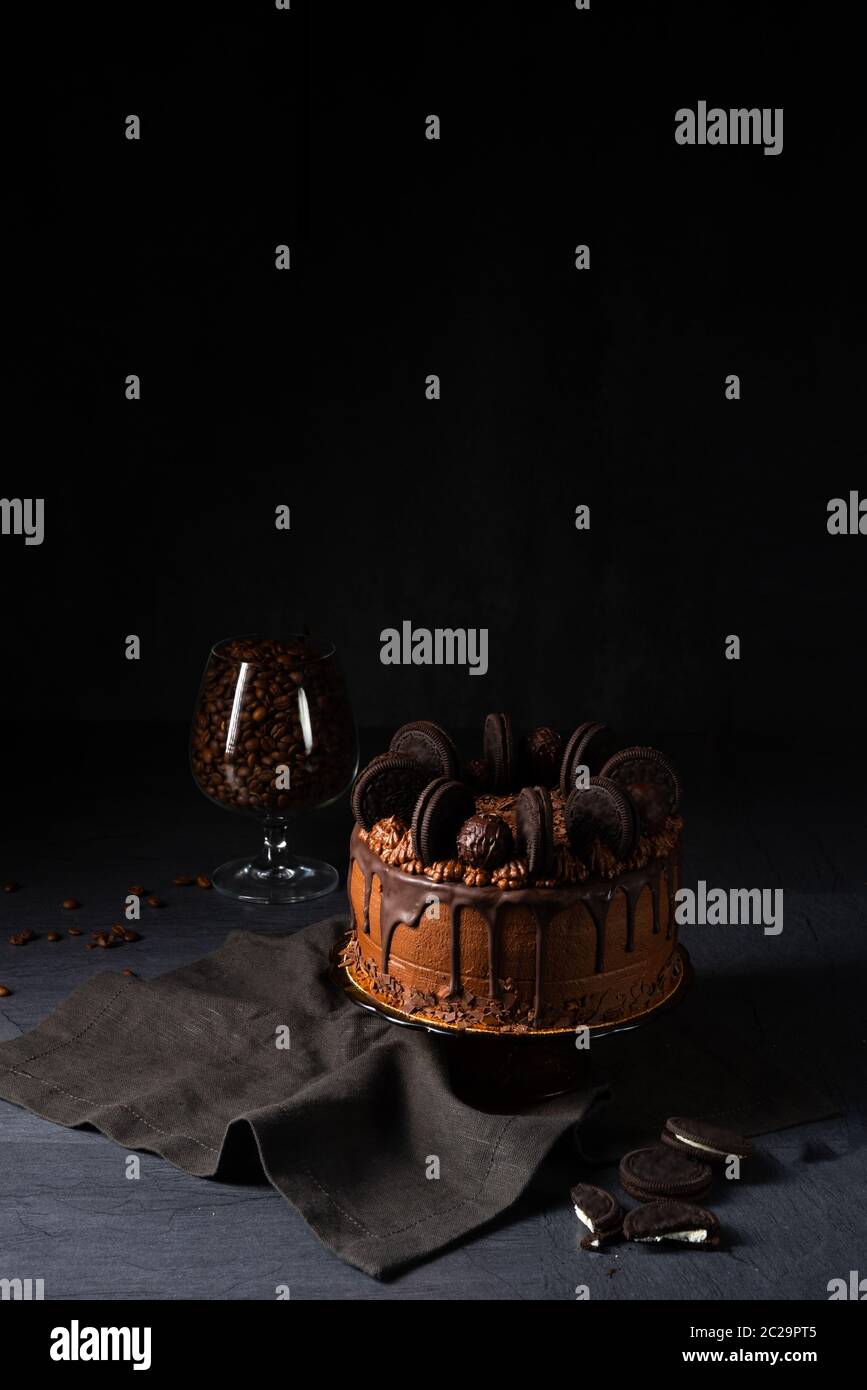 delicious chocolate pie with biscuits Stock Photo