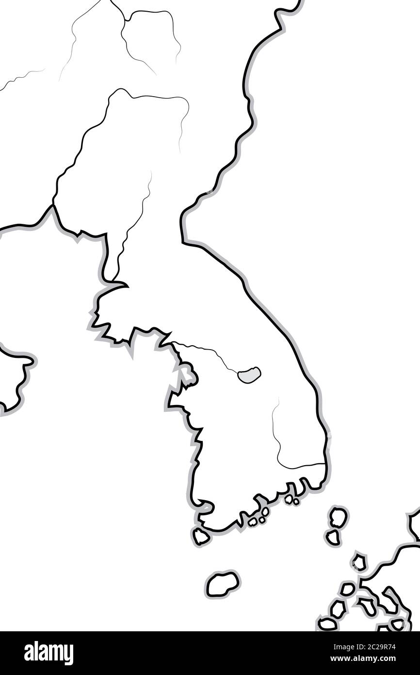 World Map of KOREA: Korea (Goryeo/Koryŏ), South Korea (Hanguk/Daehan), North Korea (Chosŏn). Geographic chart. Stock Photo