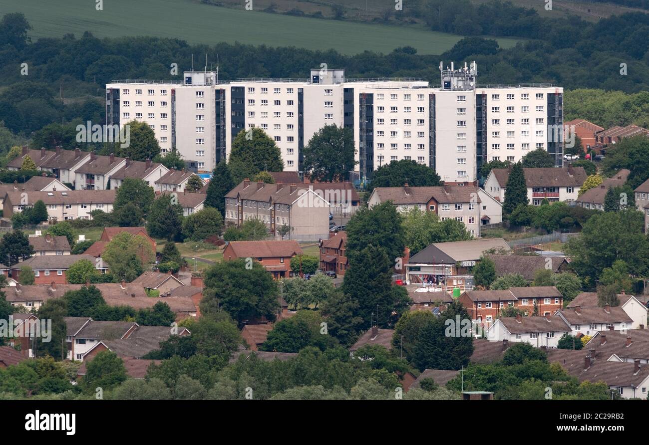 High rise housing and traditional houses in a suburb in the south of