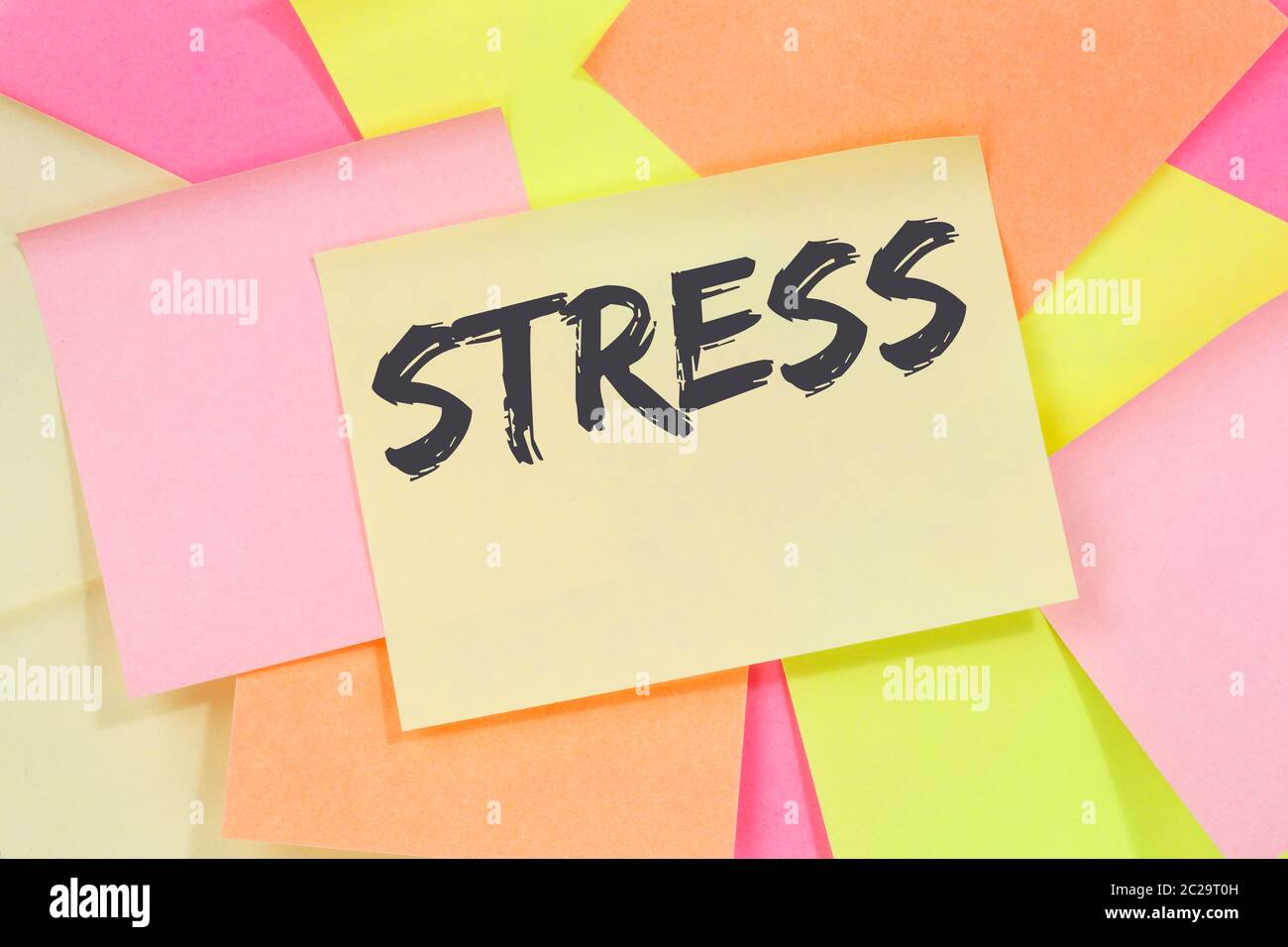 Stress stressed business concept burnout at work relaxed office note paper notepaper Stock Photo