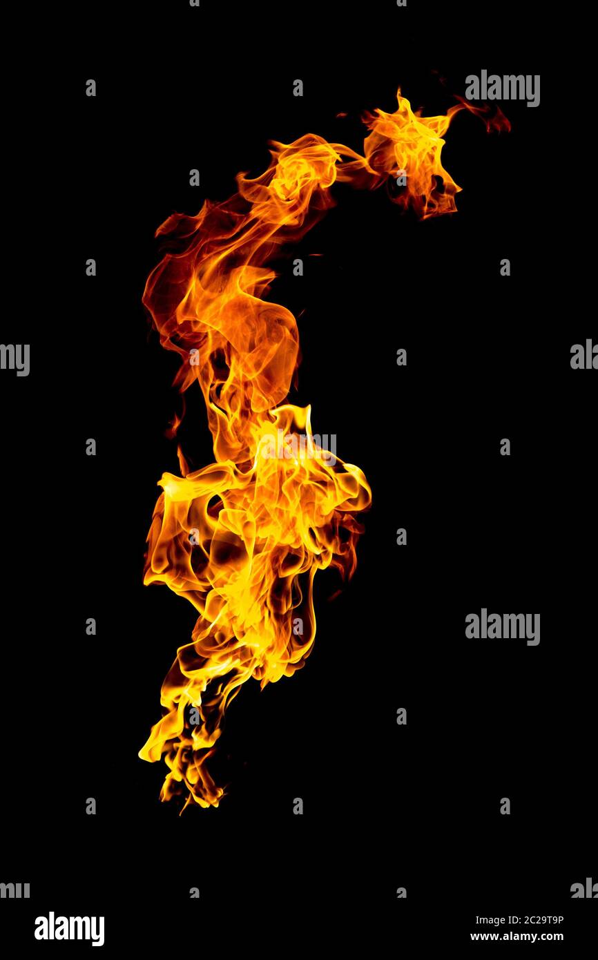 Burning flame isolated on black Stock Photo