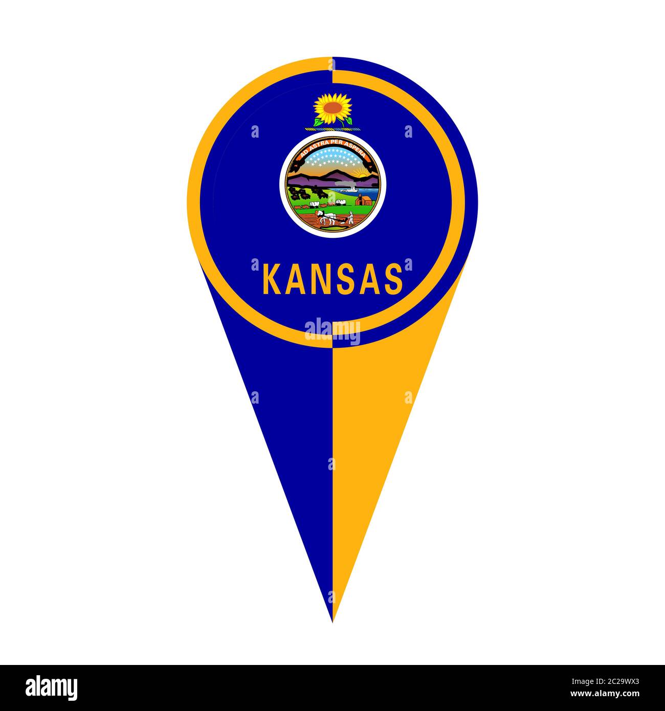 Kansas state map pointer pin icon location flag marker Stock Photo - Alamy