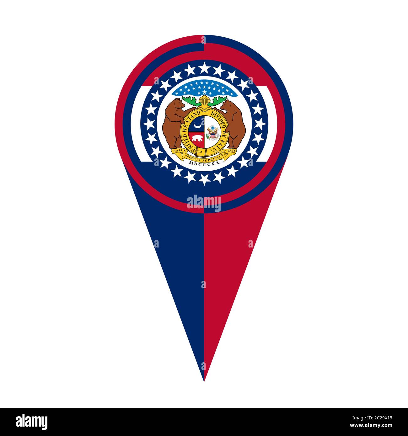 Missouri state map pointer pin icon location flag marker Stock Photo ...
