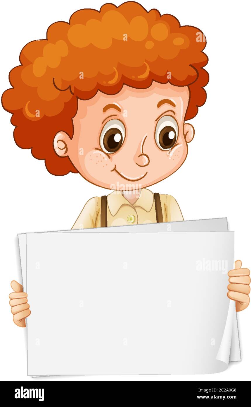 Blank sign template with cute boy on white background illustration ...