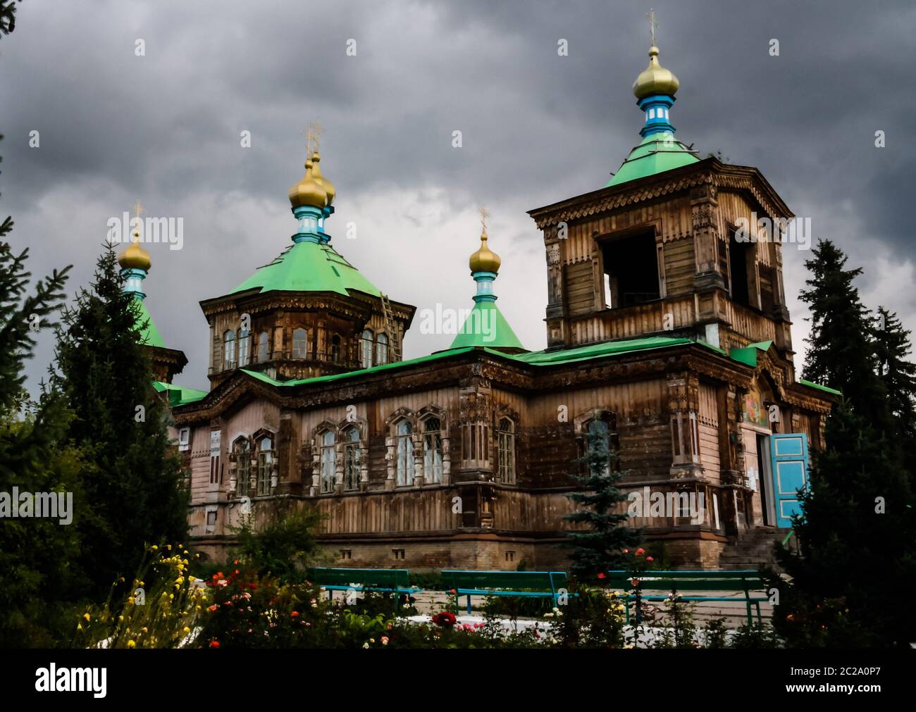 The Russian Orthodox Holy Trinity Cathedral Karakol, Kyrgyzstan Stock Photo