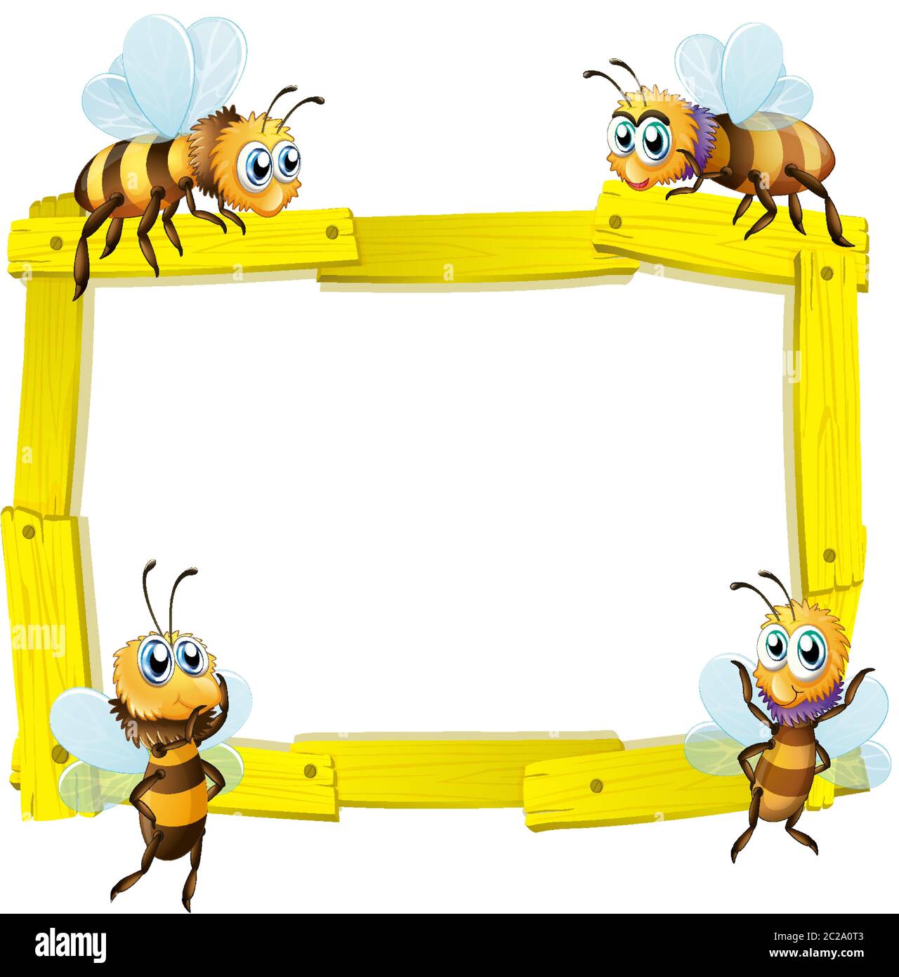 Blank sign template with many bees on white background illustration